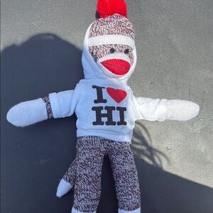 Sock Monkey Plush with Red Pom-Pom